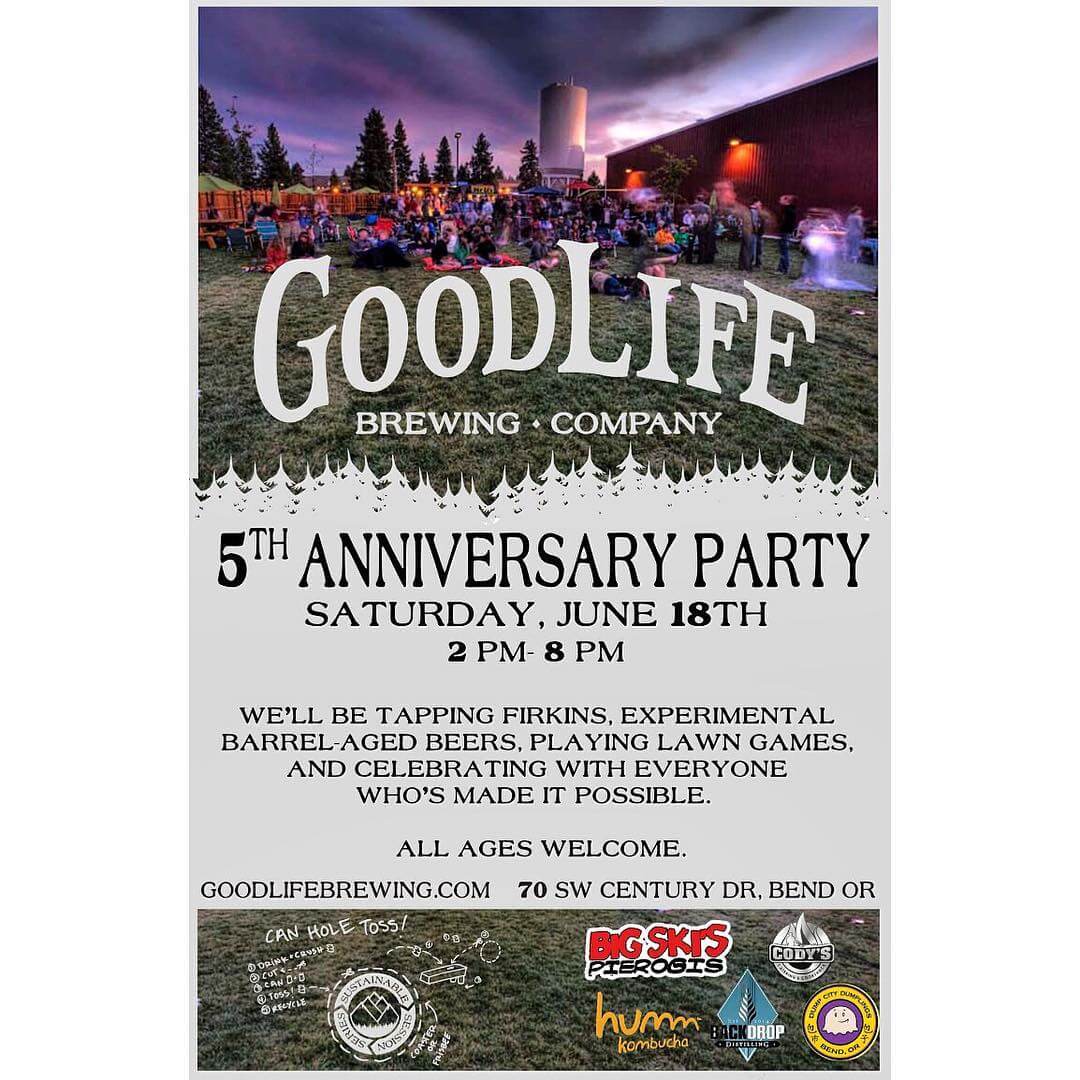 Today is our 5th Anniversary!!! Please come and join us, rain or shine, for a day of partying in the #beergarden from 2pm-8pm! We want to send a big Thank You to all of our wonderful GoodLife family out there! You guys and gals 🤘 and we wouldn't be here without you!
